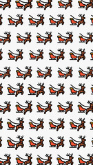 Pattern of santas sleigh pulled by reindeer. Festive design for christmas wrapping paper, holiday decorations, or greeting cards.
