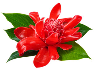  Exotic Red Ginger Bloom with Side View, Tropical Botanical Detail, Isolated on Transparent Background
