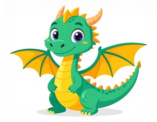 Obraz premium Cute cartoon green dragon. Fairy cute dragonfly. Baby fire dragon or dinosaur cute 