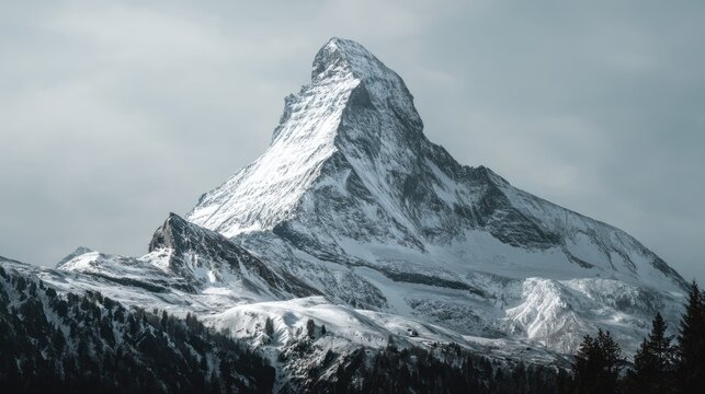 Snowy mountain peak against cloudy sky scenic landscape photography