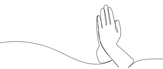 Hands clasped together, one continuous line Minimalist simple linear style. Vector outline illustration Editable stroke.