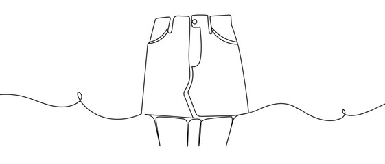 One continuous line of denim skirt clothing Minimalist simple linear style. Vector outline illustration Editable stroke.