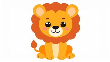 Obraz premium _Cute cartoon lion isolated on white background. Baby lion smiling. Vector illustratio 