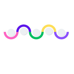 Colorful wavy line with circular segments and empty spaces isolated on transparent background
