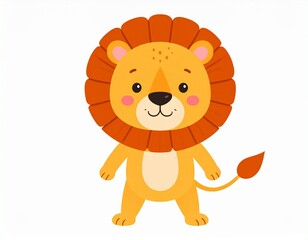 Fototapeta premium _Cute cartoon lion isolated on white background. Baby lion smiling. Vector illustratio 