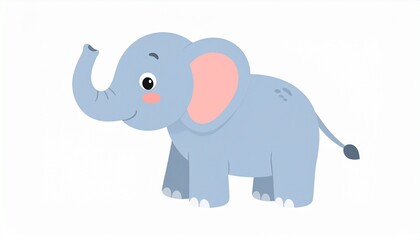 Fototapeta premium Cute cartoon elephant isolated on white background. Side view. Vector illustration. 