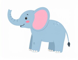 Naklejka premium Cute cartoon elephant isolated on white background. Side view. Vector illustration. 