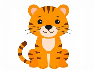 Cute cartoon tiger isolated on white background. Vector illustration.