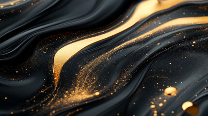 Luxury Abstract Background of Black and Gold Liquid with Glitter