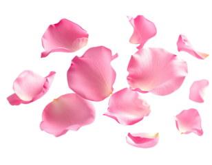 Scattered delicate pink rose petals isolated on a stark black background for romantic decoration