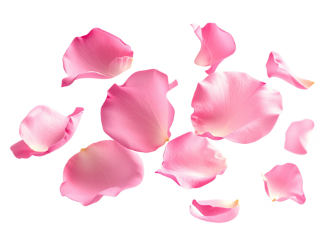 Scattered delicate pink rose petals isolated on a stark black background for romantic decoration