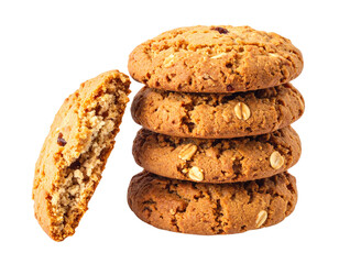  Oatmeal Cookie Stack with Bite Taken, Side Angle Composition, Isolated on Transparent Background