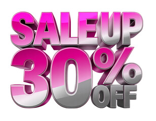 Pink and Silver Abstract “Sale Up to 30% Off” Text, Bold Typography, Isolated on Transparent Background