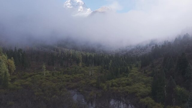 Aerial View of Bawang Mountain in Sichuan, China Misty Autumn Forest Landscape