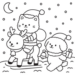 Coloring book CAT DOG Christmas Snow White