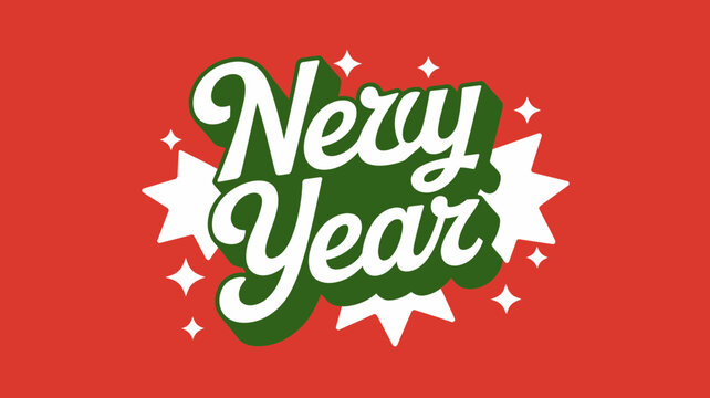 Nervy year text with stars and red background