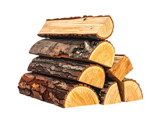 Split Firewood Pieces Arranged in Rustic Stack, Light and Dark Timber Mix, Isolated on Transparent Background