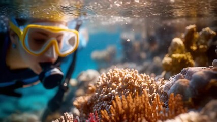 Experience the vibrant underwater world as a diver explores coral reefs in a dynamic marine ecosystem full of stunning biodiversity and active life - Powered by Adobe