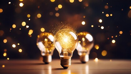 great idea concept idea innovation and inspiration creativity with light bulbs that shine glitter on table new ideas with innovative technology and creativity business education technology