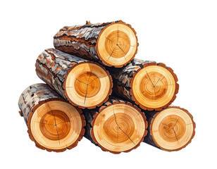 Stacked Firewood Logs Pile with Cut Tree Ends Facing Forward, Realistic Texture, Isolated on Transparent Background
