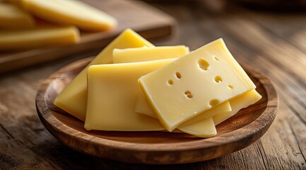 Sliced cheese on wooden plate (1)