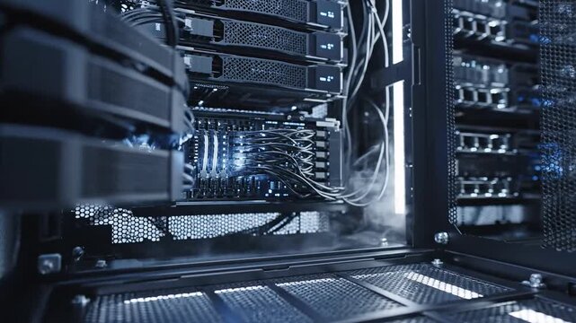 Inside a Modern Computer Case with Advanced Cooling System.