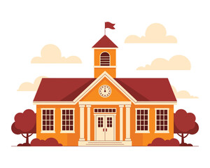 Fototapeta premium Classic school building with tower and trees illustration