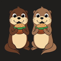 Two cartoon otters are depicted against a stark white background
