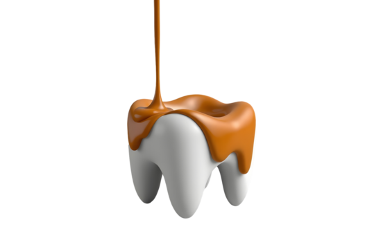 White tooth covered in caramel sauce isolated on transparent background - Powered by Adobe