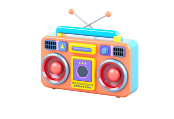 Retro boombox stereo player isolated on transparent background