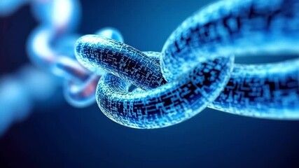 Digital blockchain chain on blue background. Cybersecurity and cryptocurrency concept - Powered by Adobe