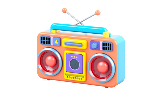 Retro boombox stereo player isolated on transparent background