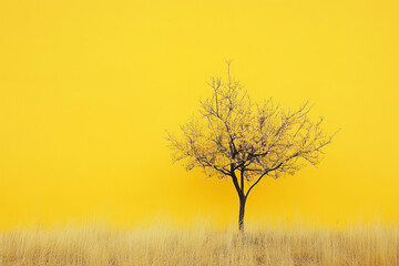 lonely tree in the field, all yellow