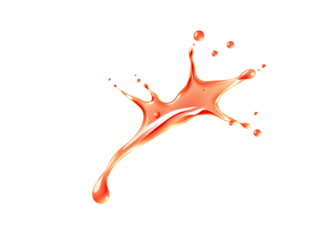 Orange liquid splash frozen in motion isolated on transparent background