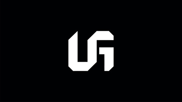 White abstract UG monogram on black background logo