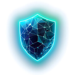 Vector icon of a digital shield composed of polygonal fragments, with glowing edges
