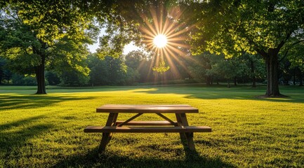 Sunny picnic table in a park (2)