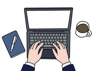 パソコン作業中（上から構図・手元・小物あり）