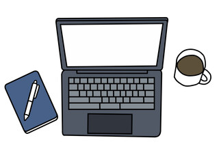 パソコン作業中（上から構図・小物あり）