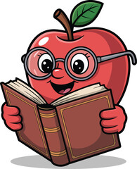 Cartoon Apple Character Enjoying a Book Fun Vector Illustration