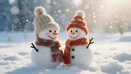 TwoSnowmenWithHatsAndScarves