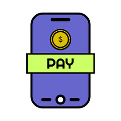 Mobile payment icon with dollar coin on smartphone