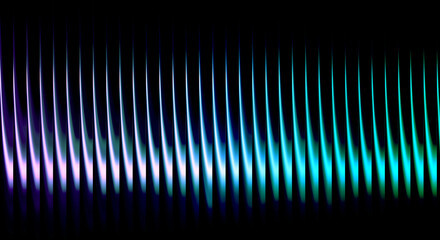 vibrant neon light wave pattern on black background, abstract glowing fractal striped lines with futuristic gradient energy flow for digital design, wallpaper, or modern banner