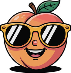 Smiling Peach Cartoon with Sunglasses Playful Summer Icon Design