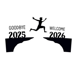 Person leaping from 2025 to 2026 symbolizing new year transition
