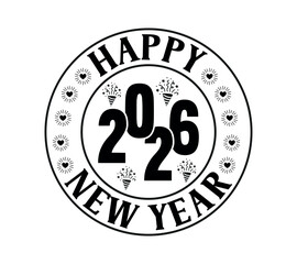 A circular badge design for happy new year 2026 with decorations