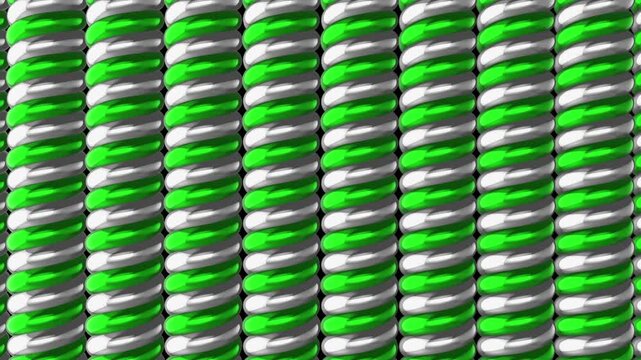 Colorful twisted patterns showcasing vibrant green and silver designs in a repeating pattern