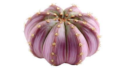 Striking pink variegated cactus with sharp spines against a stark showcasing botanical beauty and unique plant textures in detail