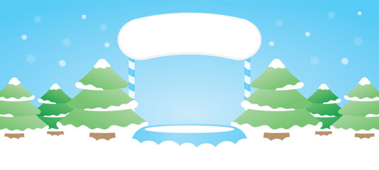 cute winter tree scene with podium display and  signage 3d illustration vector for putting object or product