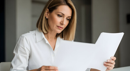 Focused Businesswoman Reviewing Financial Reports in Modern Office Analyzing Data Preparing for Meeting Strategizing and Planning Success Mindset Professionalism